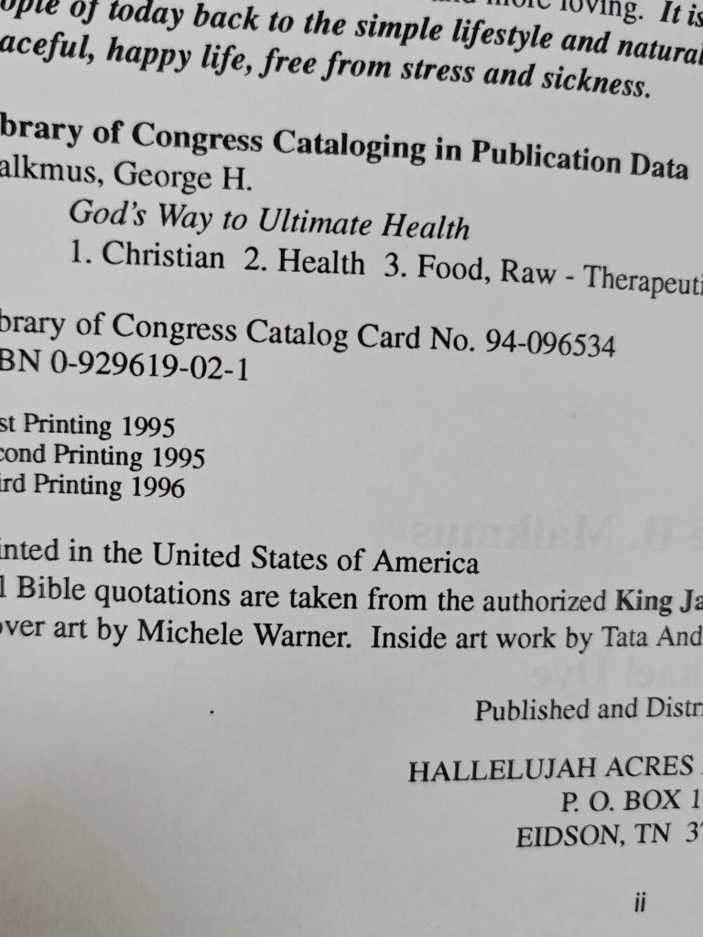 God's Way To Ultimate Health Dr. George H. Malkmus 1996 Paperback Nutrition - Picture 4 of 8